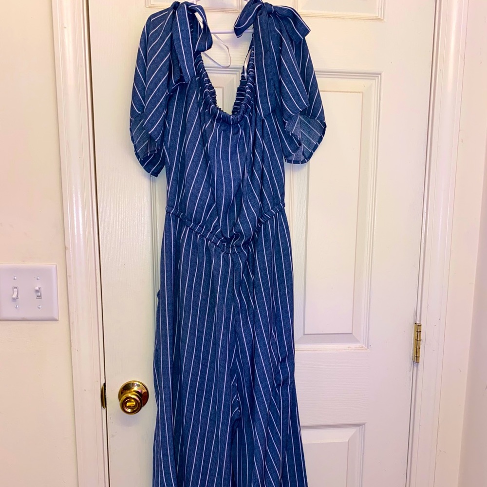 blue & white jumpsuit
